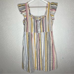 Altar’d State Multicolored Striped Dress Fluttered Sleeves Size Large